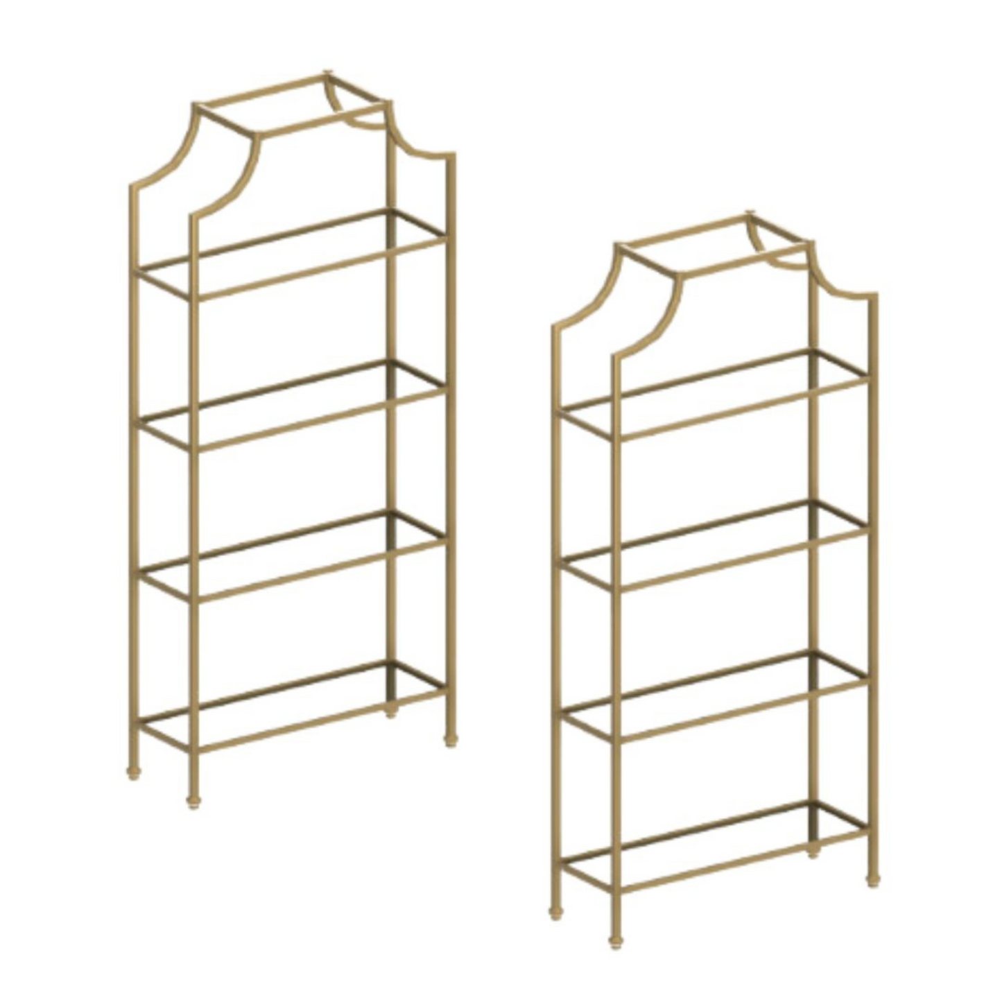5-tier gold glass shelf displaying wedding decor at Magnolia Venue in the Smoky Mountains.