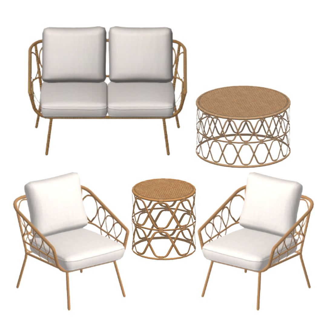 A complete lounge set with a bohemian flair.