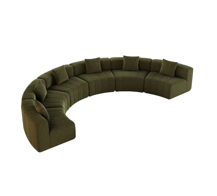 Green curved sectional sofa on a white background